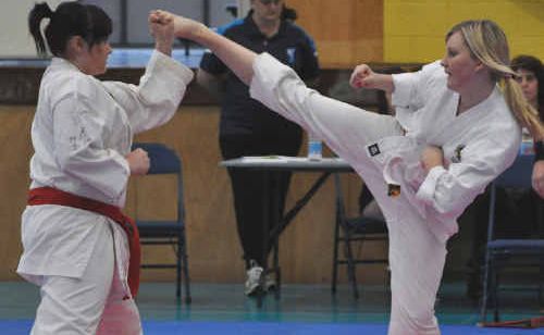 Hannah Mossman on her way to winning the Female Colts State Champion title for Shotokan Karate at the Tannum Sands High School Performance Centre. Hannah Mossman on her way to winning the Female Colts State Champion title for Shotokan Karate at the Tannum Sands High School Performance Centre.